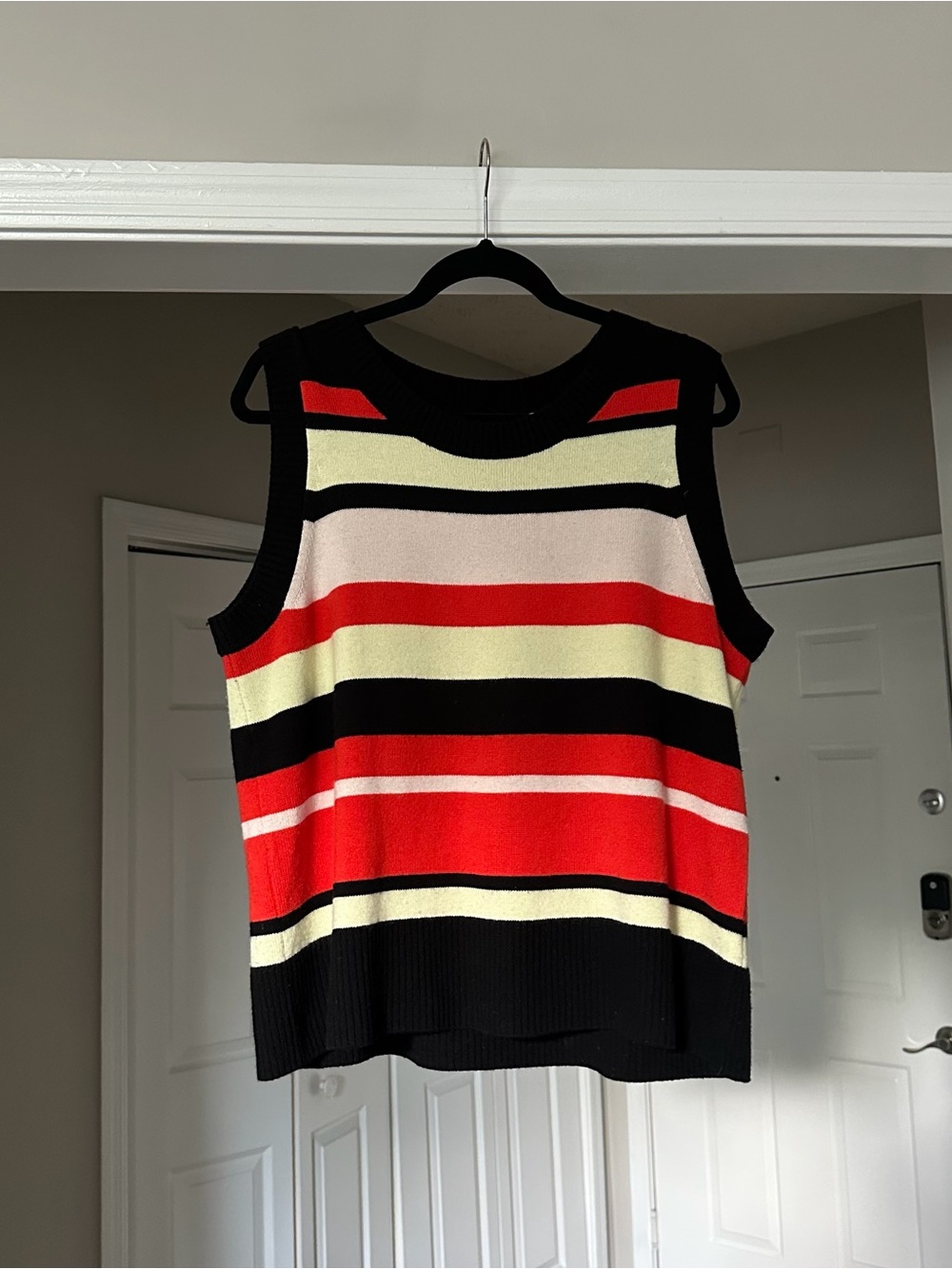 Akris Punto Striped Sleeveless Round Neck Sweater Red Black Saks Fifth US 14